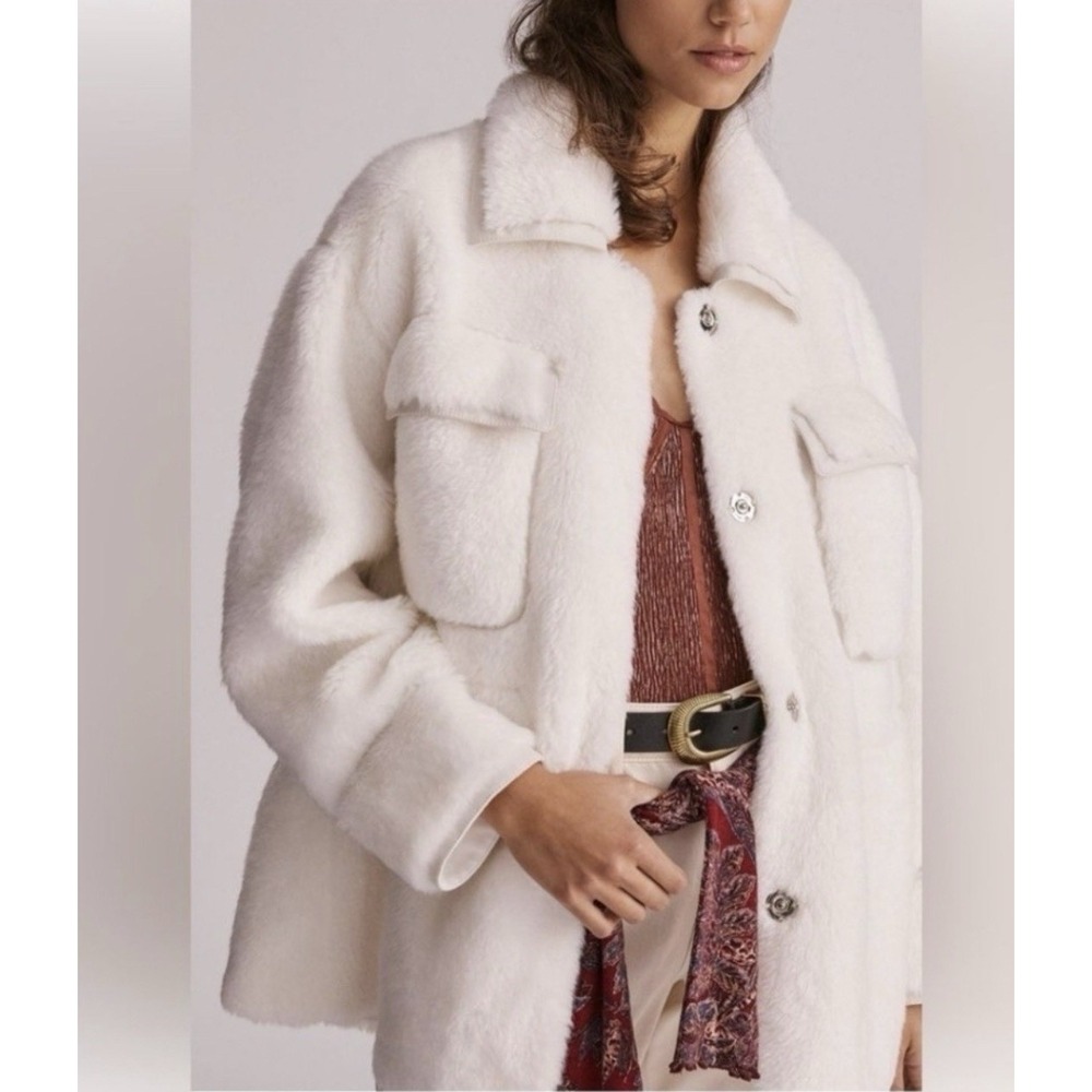 NWT Maeve Anthropologie Faux Fur Coat S Cream Shacket Coquette Soft Girl Teddy